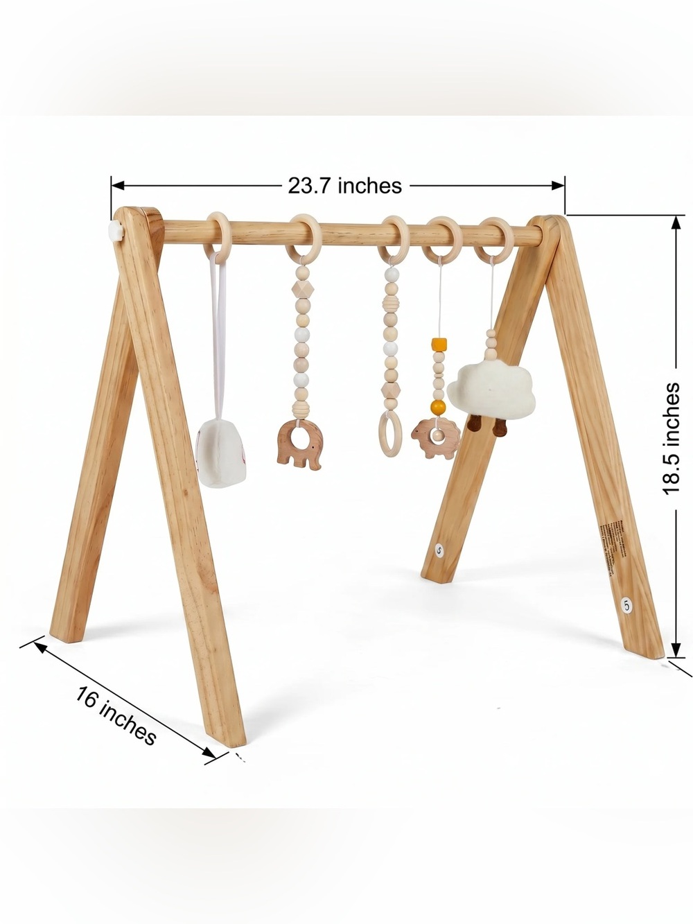Natural Wooden Baby Play Gym with Hanging Sensory Toys - Natural